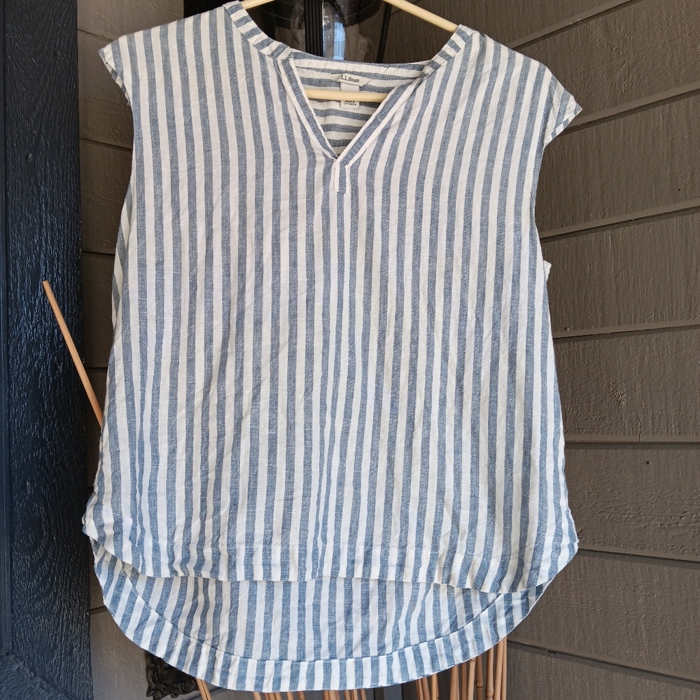 L.L. Bean Striped Linen Sleeveless Top Size XS